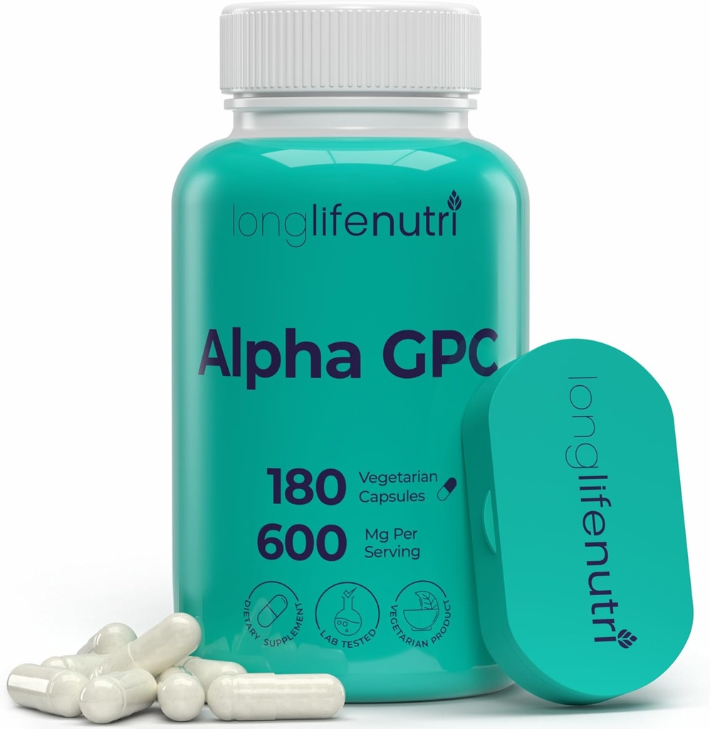 Alpha GPC Choline συμπλήρωμα 600mg – 180 κάψουλες χορτοφάγων, υψηλής καθαρότητας Nootropic για την καθημερινή ενέργεια, 3-μηνη προμήθεια, Acetylcholine Πηγή για Γνωστική & ψυχική σαφήνεια, GMP Certified, Made in USA