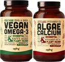 Vegan Omega 3 180 Softgels & Algae Calcium Bundle - Plant Based DHA & EPA Λιπαρά Οξέα, Συμπλήρωμα ασβεστίου από τα κόκκινα φύκη με βιταμίνη K2 & D3, Μαγνήσιο, Ψευδάργυρο, Βόριο, Ορυκτό Σύμπλεγμα
