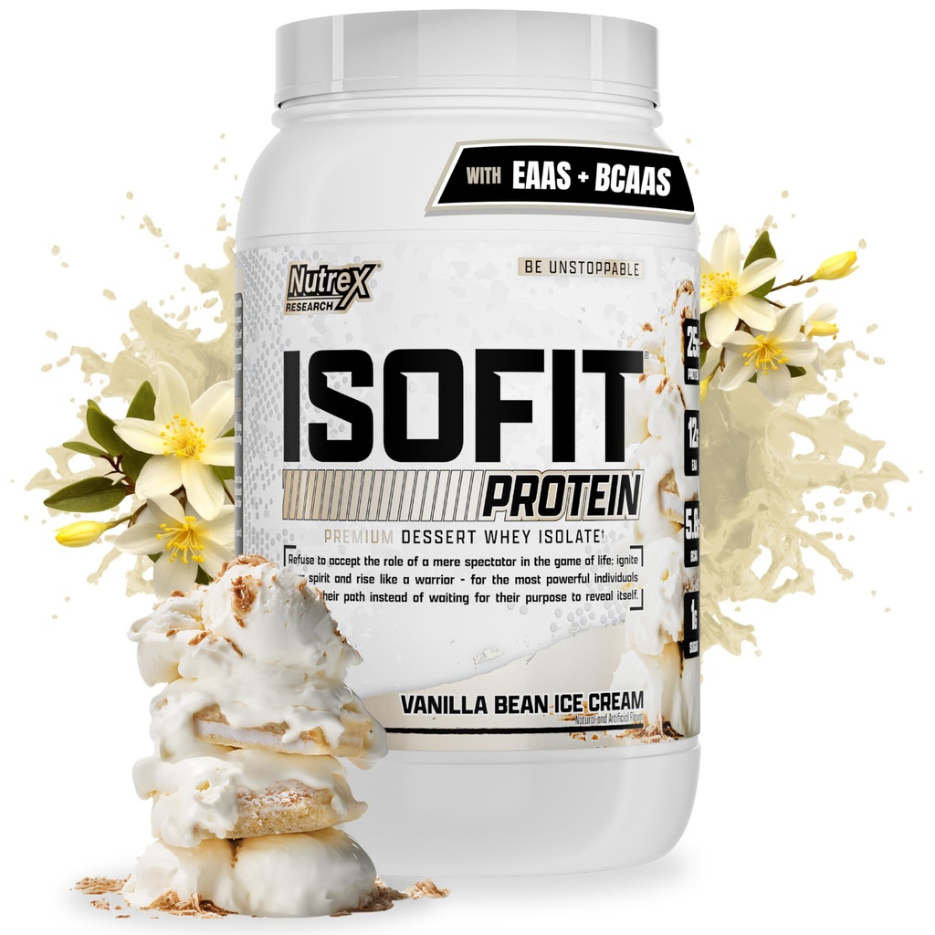 Nutrex έρευνα IsoFit πρωτεΐνη γάλακτος σκόνη στιγμιαία 100% πρωτεΐνη Whey Isolate (30 σέρβις (πακέτο του 1), Vanilla Bean παγωτό)