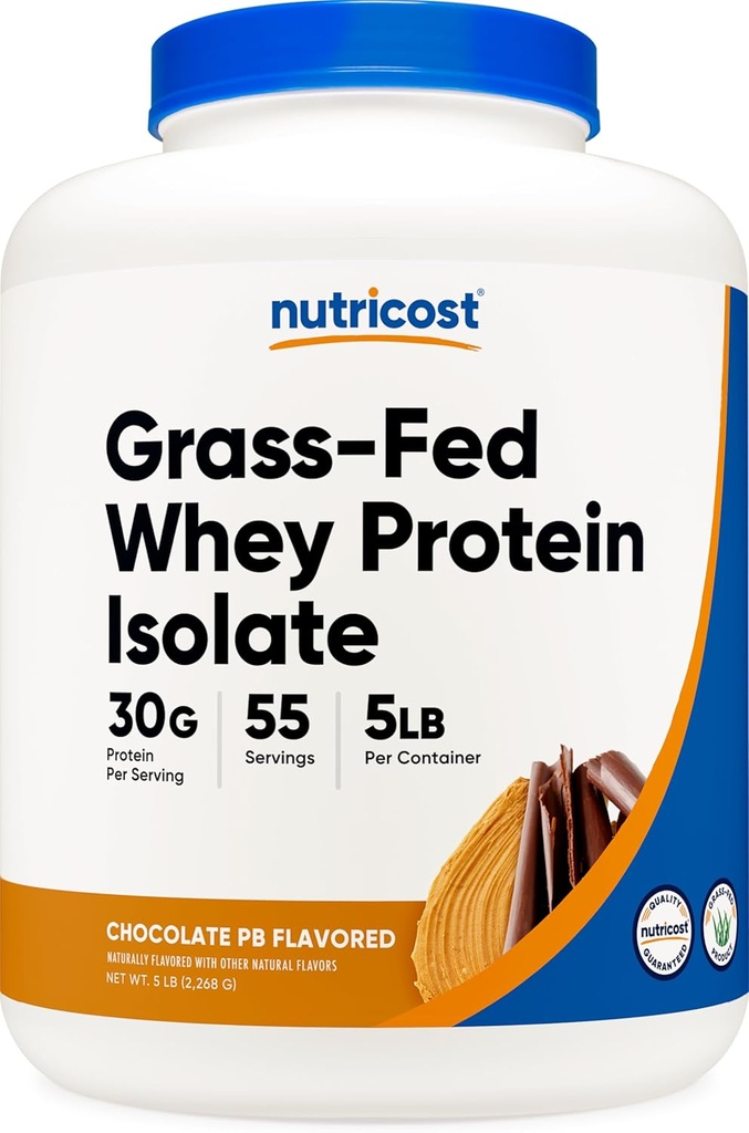 Απομονωτικό πρωτεϊνης Whey Fed Nutricost Grass-Fed (Βούτυρο φυστικοβούτυρο chocolate, 5LBS) - Μη ΓΤΟ, Χωρίς γλουτένη