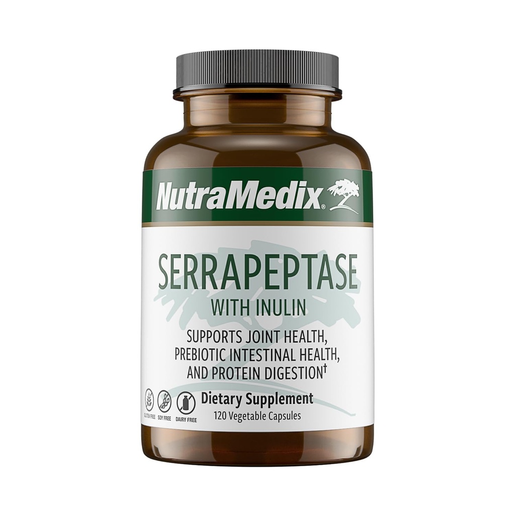 NutraMedix Serrapeptase συμπλήρωμα με πρωτεολυτικά διεγερτικά ένζυμα για γυναίκες & άνδρες - Inulin Prebiotic Fiber για την υγεία των ούρων & κοινή υποστήριξη - Γαλακτοκομικά, σόγια & χωρίς γλουτένη (120 κάψουλες)