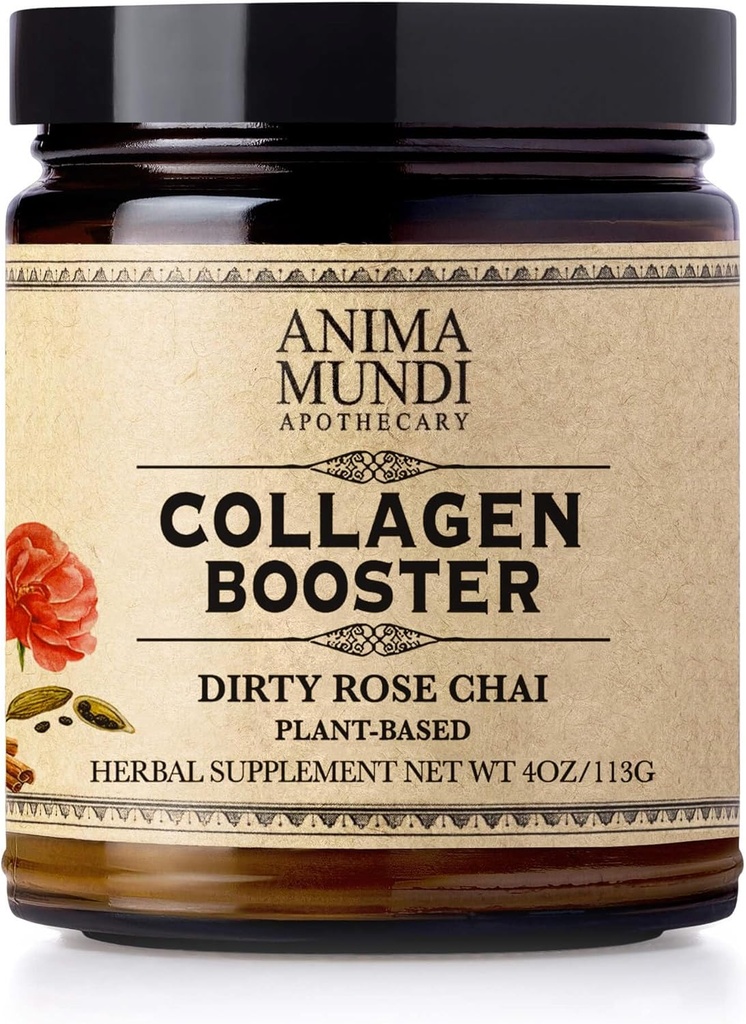 Anima Mundi Athecary Vegan Collagen Booster Powder, Dirty Rose Chai - Συμπλήρωμα ομορφιάς για το δέρμα, τα μαλλιά και τα νύχια - Collagen Υποστήριξη σκόνη για το λαμπερό δέρμα - Easy Drink Mix-in (4oz)