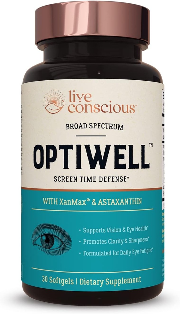 Live Conscious Eye Vitamins Select AREDS 2 Ingredients with Vitamin E, Lutein, and Astaxanthin - OptiWell Eye Health Supplement and Blue Light Support - 30 Softgels