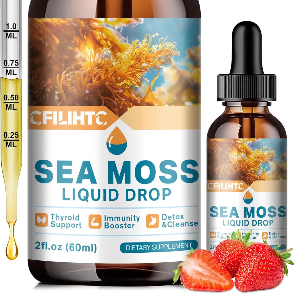 Sea Moss Liquid Drops Supplement, Ιρλανδική Θάλασσα Moss με Soursop Black Elderberberry Ashwagandha Burdock Root - Πολυβιταμίνες Seamoss Liquid Drops Υποστήριξη Αντιοξειδωτικών, Ανοσοποιητική, Δερμάτινη Οζ