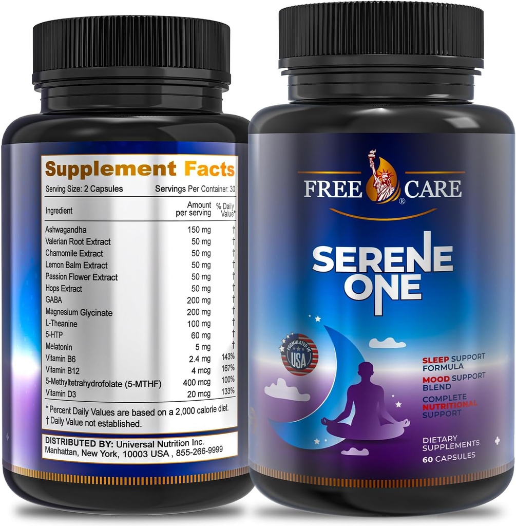 15-in-1 Melatonin Sleep Capsules - Natural Sleep Aids for Adults with Melatonin 5mg and Magnesium Glycinate, Support Sleep Health, Stress Relief with Ashwagandha, L-Theanine,GABA, 5-HTP - 60 Capsules