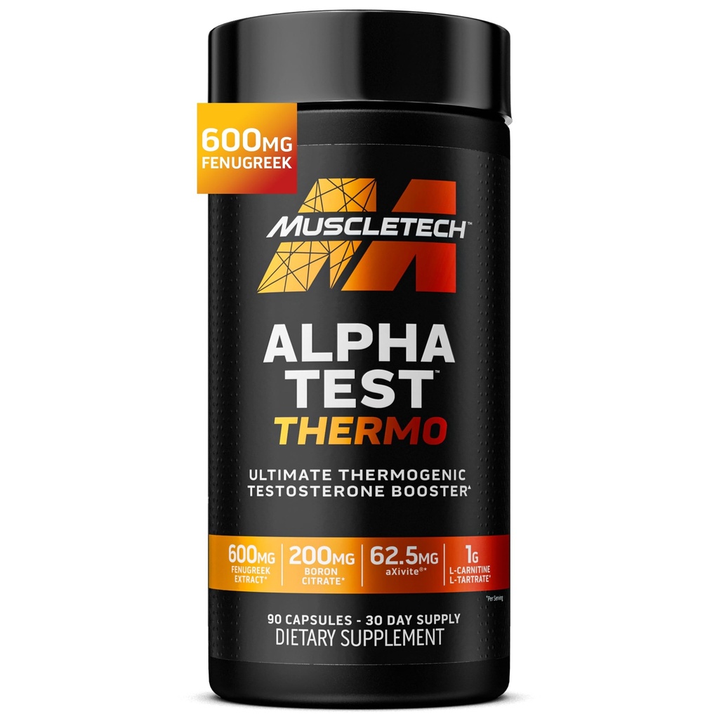 MuscleTech Θερμογόνο Booster τεστοστερόνης για άνδρες, AlphaTest Thermo - T-Boost Mens συμπλήρωμα με Tribulus Terrestris - Ανδρικό γυμναστήριο συμπληρώματα προπόνησης για την ανάπτυξη των μυών, Stamina & Energy - 90 χάπια