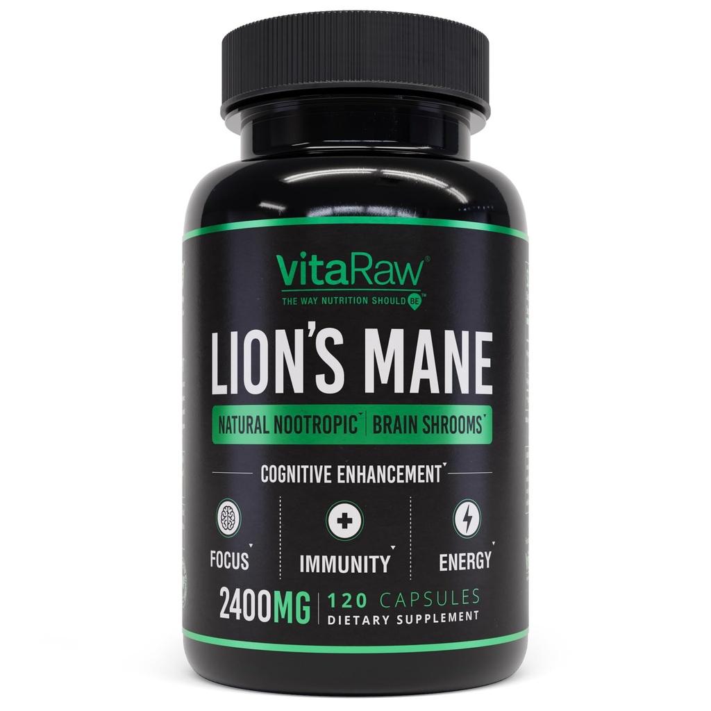 Organic Lions Mane Συμπληρώματα κάψουλες 2400 mg - Ισχυρό Nootropic - Βοηθά στη διατήρηση μνήμης, ενέργειας και νοητικής καθαρότητας - Vegan Brain Booster Focus Pills - Real Lion's Mane Supplement
