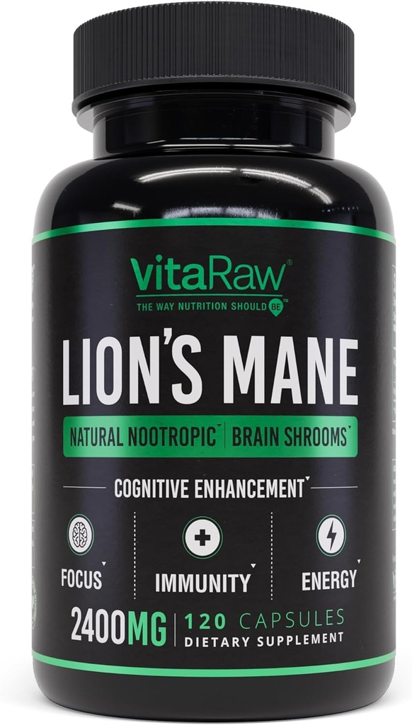 Organic Lions Mane Συμπληρώματα κάψουλες 2400 mg - Ισχυρό Nootropic - Βοηθά στη διατήρηση μνήμης, ενέργειας και νοητικής καθαρότητας - Vegan Brain Booster Focus Pills - Real Lion's Mane Supplement
