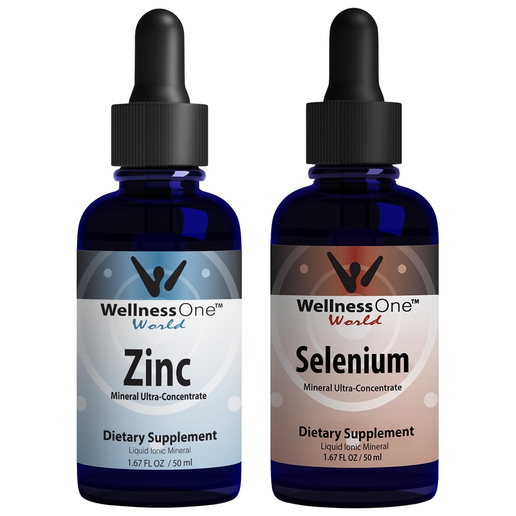 WellnessOne Ionic Liquid Zinc & Selenium Liquid Drops - Zinc Selenium Bundle to Support Immune System & Thyroid & Heart Health - 1,67 fl oz Zinc & Selenium Liquid Drops