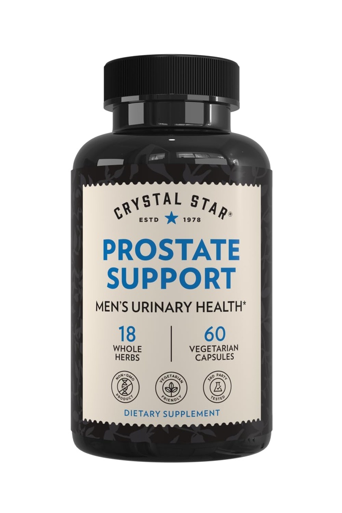 Crystal Star Prostate Support Saw Palmetto Supplements for Men (60 Capsules) – Bladder & Urine Health – Ginger & Pygeum - Non-GMO