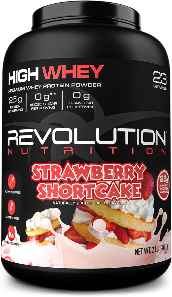 Revolution Nutrition, High Whey, Protein Powder 2LB, Whey Isolate, Gluten Free, Lean Muscle Mass for Men & Women, 25g of Protein Per Scoop, 908 g, 24 Servings (Strawberry Shortcake, 2 Pound)