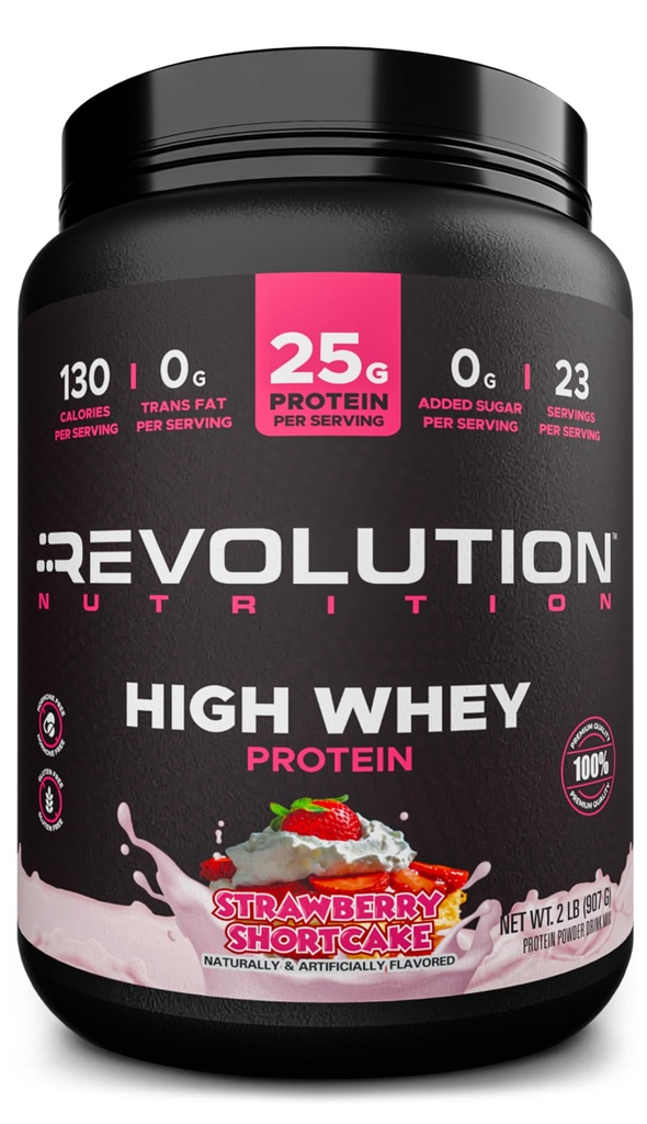 Revolution Nutrition, High Whey, Protein Powder 2LB, Whey Isolate, Gluten Free, Lean Myster Mass for Men & Women, 25g Protein Per Scoop, 908 g, 24 Servings (Shortcake, 2 Λίρες)