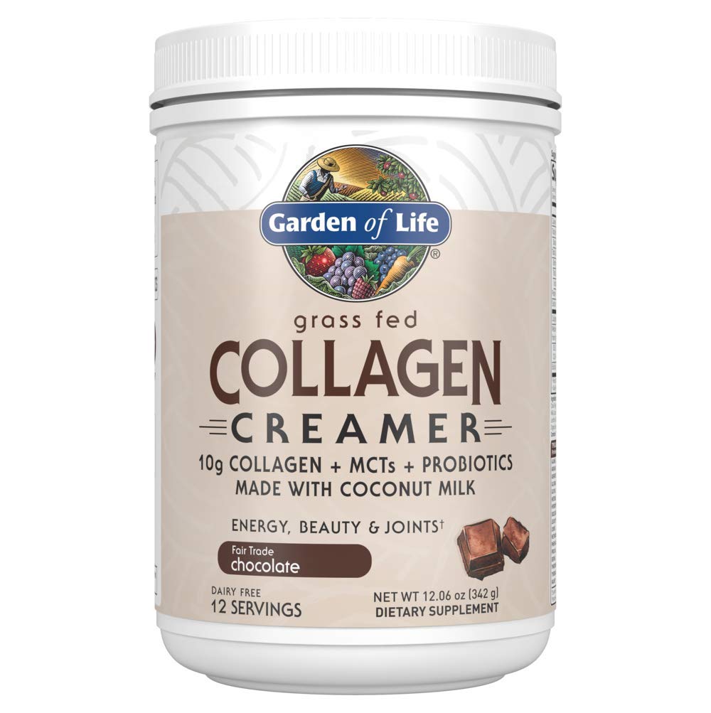 Κήπος της Ζωής Grass Fed Collagen Creamer σκόνη - σοκολάτα, 12 σέρβις, σκόνη για τον καφέ Ενέργεια Joints ομορφιάς, κολλαγόνο πεπτίδια με καρύδα MCTs, συμπλήρωμα πρωτεΐνης Κέτο