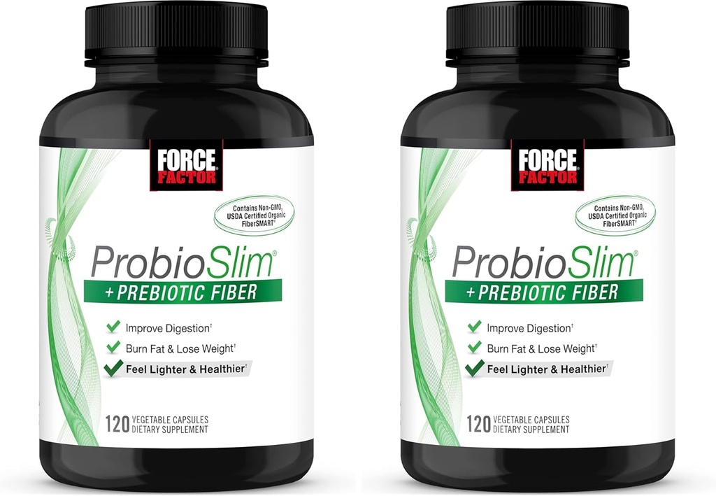 Force Factor ProbioSlim + Prebiotic Fiber Weight Loss Supplement για γυναίκες και άνδρες, Probiotic και Prebiotic Digestive Health Support with Green Tea Extract and Psyllium Husk Fiber, 120 κάψουλες