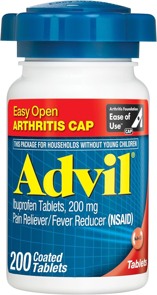 Advil Pain Reliever and Fever Reducer, Pain Relief Medicine with Ibuprofen 200mg for Joint Pain, Mus Ache and Minor Arthritis Pain Relief - 200 Επικαλυμμένα δισκία με Easy Open Arthritis Cap