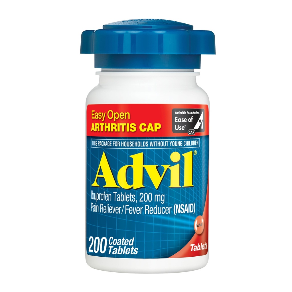 Advil Pain Reliever and Fever Reducer, Pain Relief Medicine with Ibuprofen 200mg for Joint Pain, Mus Ache and Minor Arthritis Pain Relief - 200 Επικαλυμμένα δισκία με Easy Open Arthritis Cap