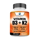 American Standard Συμπληρώματα Βιταμίνης D3 5000 IU (125mcg) Plus Βιταμίνη K2 (MK7) 200mcg ανά κάψουλα - Χωρίς γλουτένη, μη ΓΤΟ, 120 κάψουλες, 120 σερβιέτες, 120 ημέρες προσφοράς