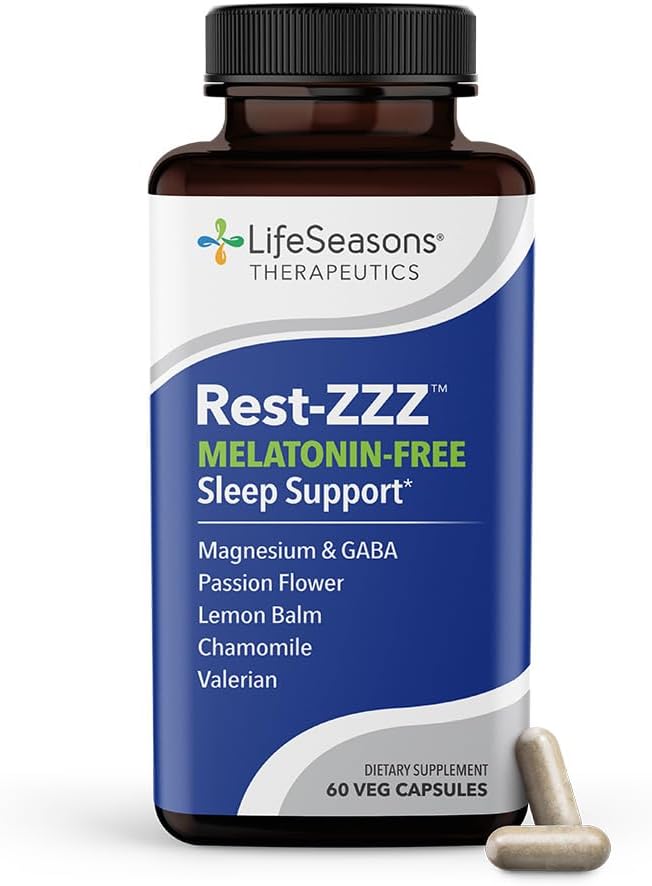 LifeSeasons Rest-ZZZ Melatonin Free - Sleep support Supplement - Ηρεμεί το νευρικό σύστημα - Ανακουφίζει την ανησυχία και τα νεύρα που σχετίζονται με την αϋπνία - Μαγνήσιο GABA & χαμομήλι - 60 κάψουλες