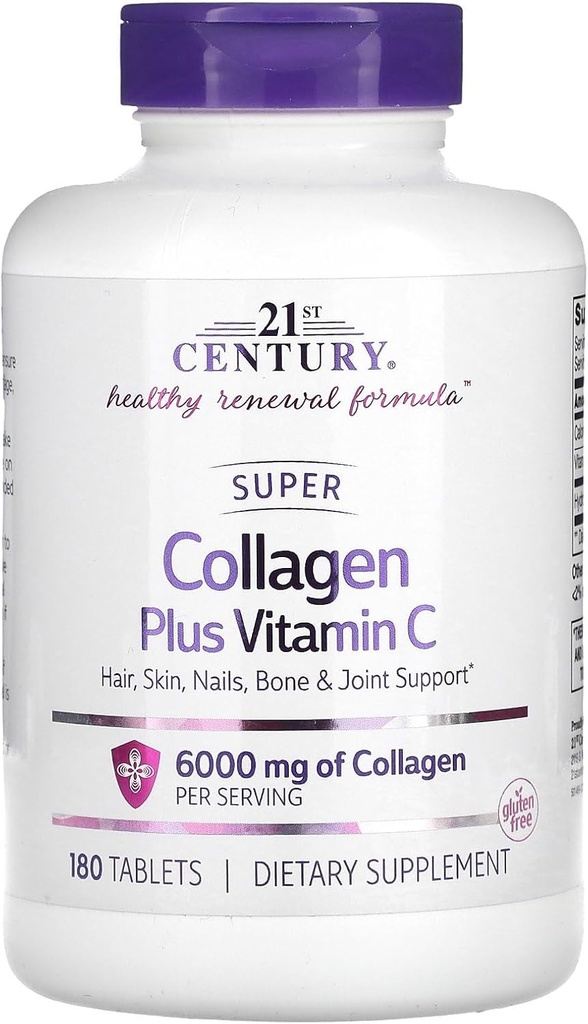 21ος αιώνας Super Collagen Plus δισκία βιταμίνης C, 180 κόμης