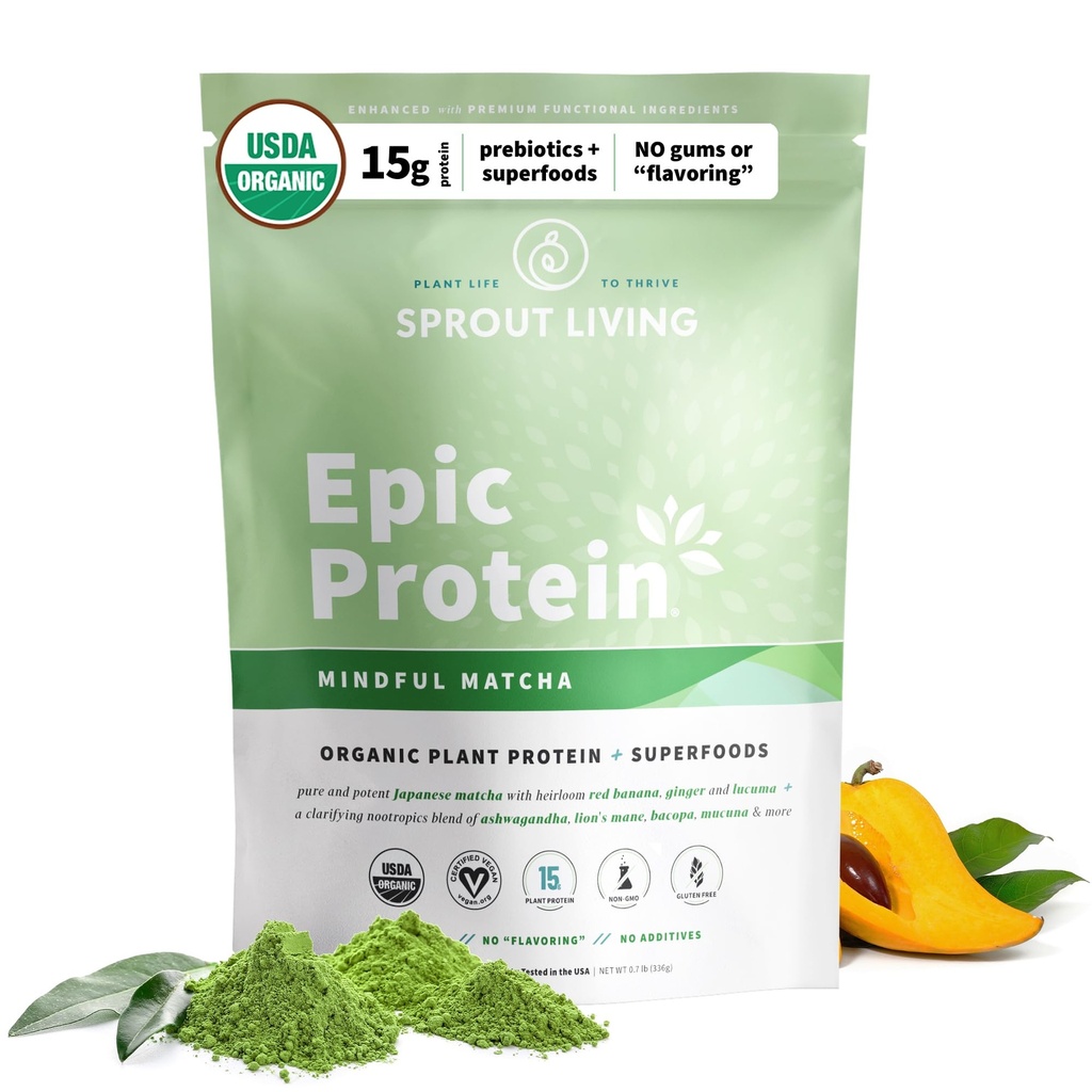 Sprut Living Epic Protein, Πρωτεΐνες & Superfoods με βάση το φυτό σε σκόνη, Mindful Matcha 