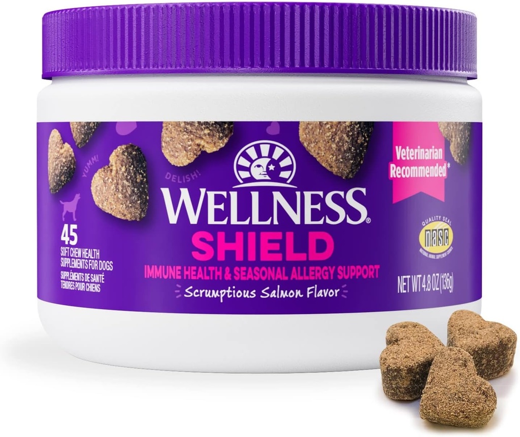 Wellness Σολομός Γεύση Μαλακό Μαστίγιο Ανοσοποιητικό & Αλλεργία Συμπληρώματα για σκύλους, 45 Count