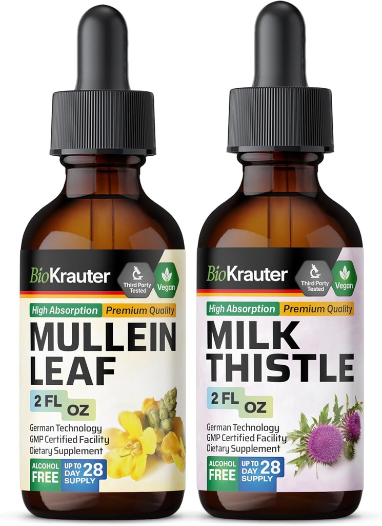 BIO KRAUTER Mullein Tincture 2 Fl. Oz. & Milk Thistle Tincture 2 Fl. Oz.