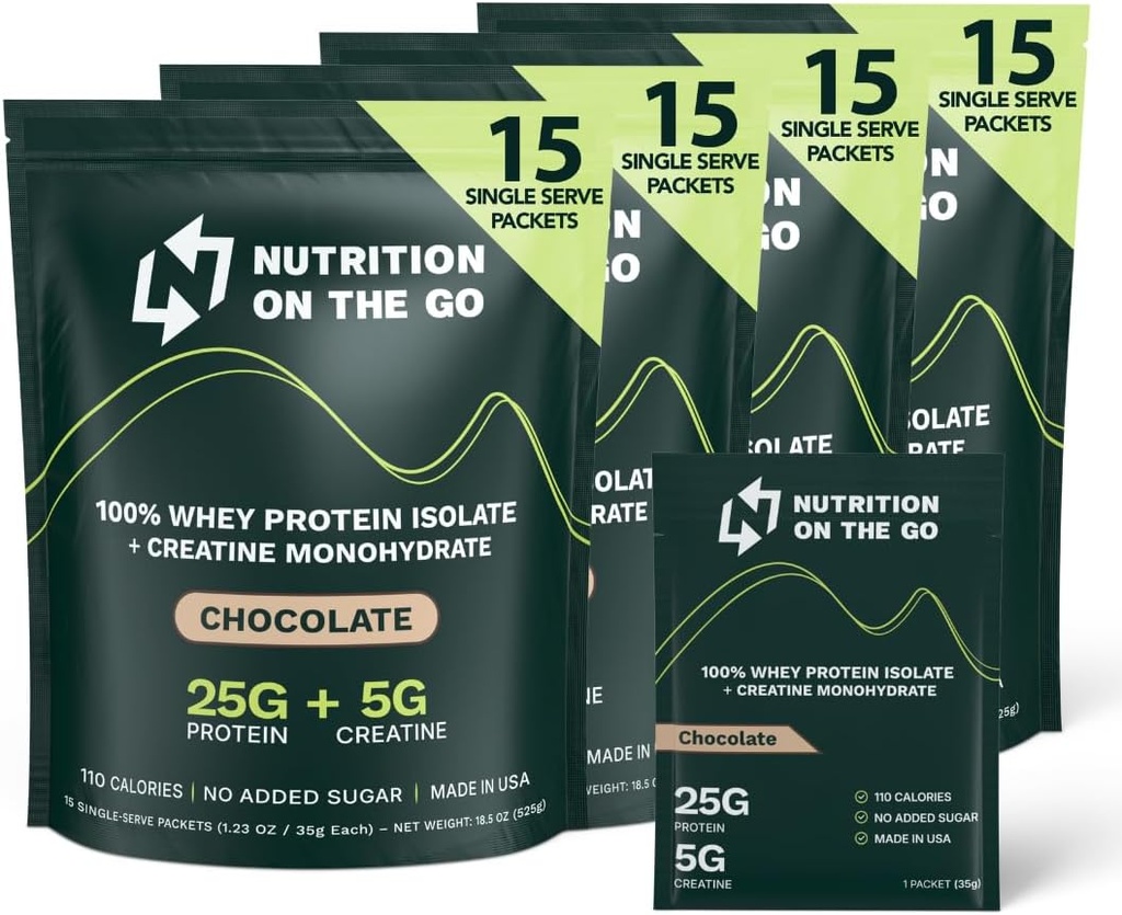 Διατροφή για το Go Whey Protein Isolate συσκευασίες με Creatine – 25g πρωτεΐνη + 5g κρεατίνη – Single-Serve Travel Protein σκόνη – σοκολάτα (60-πακέτο)