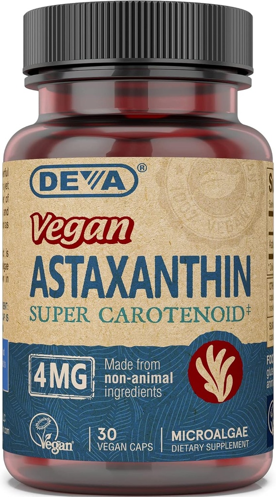 Deva Nutrition Vitamins Astaxanthin 4mg, Vegan, Made from Haematococcus Pluvialis Microalgae, 30 Capsules, 1-Pack