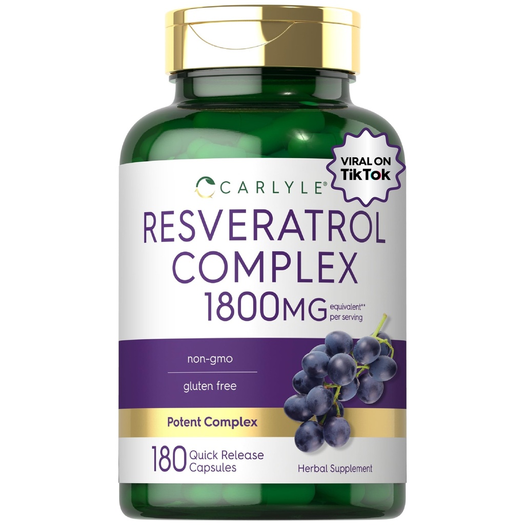 Carlyle Resveratrol Complex - 180 Capsules - Trans Resveratrol Supplement with Grape Seed Extract - Non GMO, Gluten Free