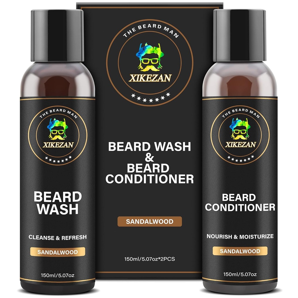 XIKEZAN Beard Wash & Beard Conditioner Φυσικός Αποσκληρυντής σετ w/Argan & Jojoba Λάδια Απλώνει & Ενισχύει τα Χριστούγεννα Stuffers Κάλτσες Πατέρα Δώρα Ημέρα για τους άνδρες Αυτός Μπαμπάς Φίλος Σύζυγος