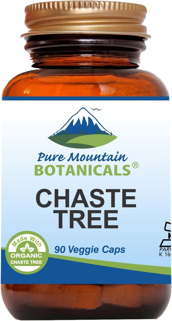 Pure Mountain Botanicals Chaste Tree Berry Capsules - Kosher Vegan Caps with 400mg Organic Vitex Chasteberry Supplement