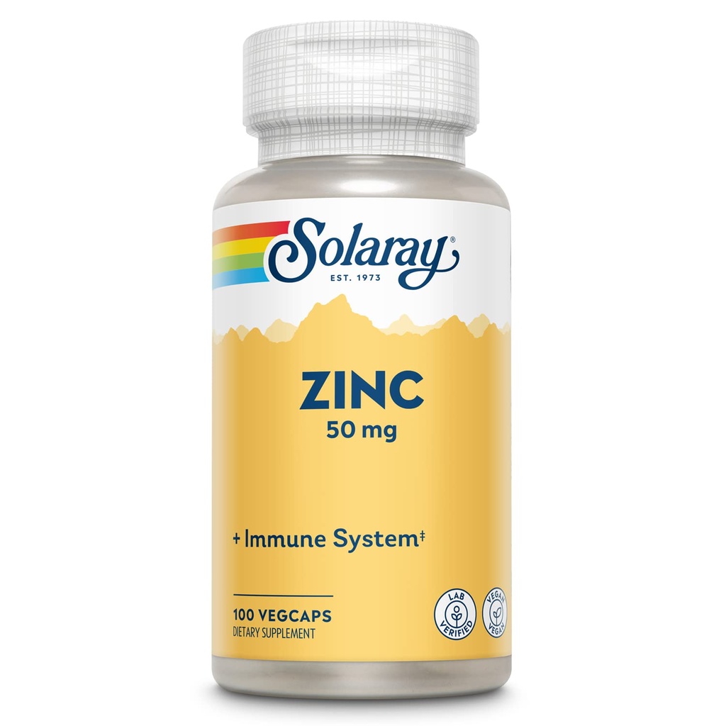 Solaray Ψευδάργυρος 50mg κάψουλες ανοσοποίησης, 100 Count, Vegan, Σπόροι κολοκύθας