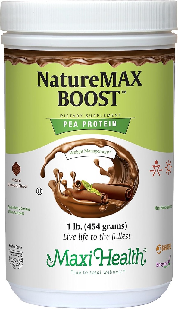 NatureMax BoostTM Pea Protein Powder - Ενεργειακό συμπλήρωμα Αντικατάσταση γεύματος - 20g πρωτεΐνη ανά υπηρεσία - Φυσική σοκολάτα Γεύση - Kosher Vitamin - 1lb.