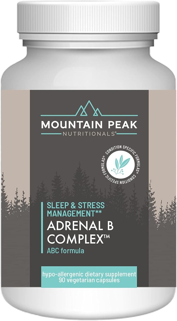 Mountain Peak Adrenal B Complex - Υποστήριξη Κορτιζόλης w/Ashwagandha, Βιταμίνη B6, B12 & C - Βοηθά τα επίπεδα στρες υποστήριξης - Encodrine & συμπλήρωμα υποστήριξης νευρικού συστήματος (90 κάψουλες χορτοφάγων)