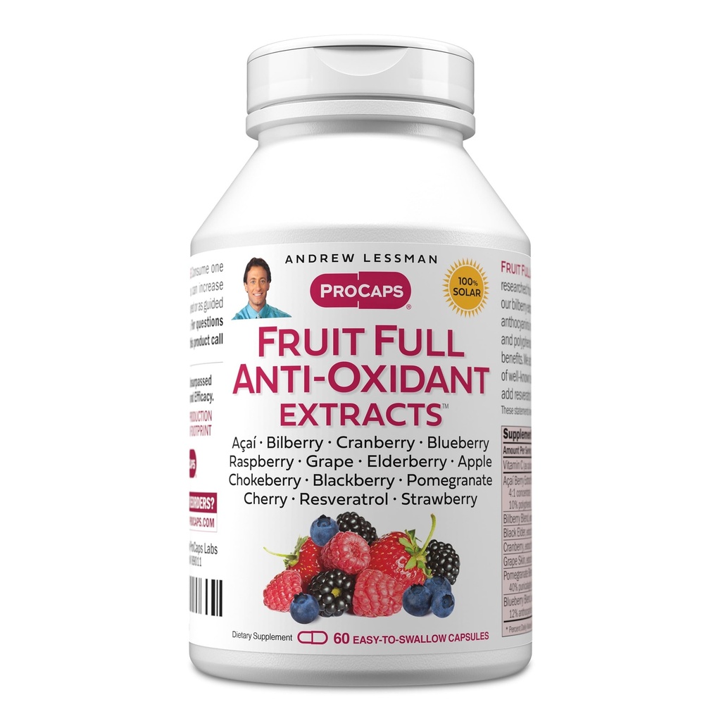 ANDREW LESSMAN Φρούτα Πλήρης Anti-Oxidant Εκχυλίσματα 60 Κάψουλες - 14 φυσικά φρούτα και μούρα εκχυλίσματα. Βατόμουρο, βατόμουρο, Σπόροι σταφυλιού, Ρόδι, ρεσβερατρόλη, και πολλά άλλα.