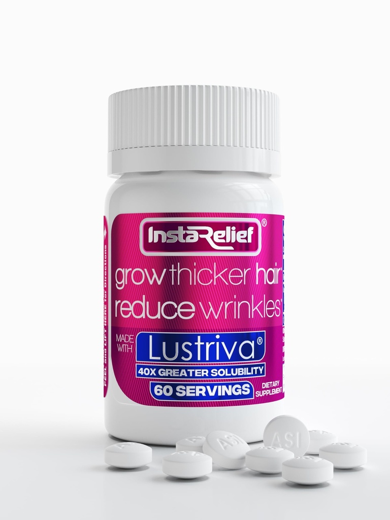 InstaRelief® Hair Growth with Lustriva® - Κλινικά Εμφανίζονται να Μεγαλώσουν Θυλακωτές, Υγιέστερα Μαλλιά σε 3 εβδομάδες, Μείωση Ρυτίδες και Fine Lines, με Biotin, Silicon, και Arginine, 60 δισκία