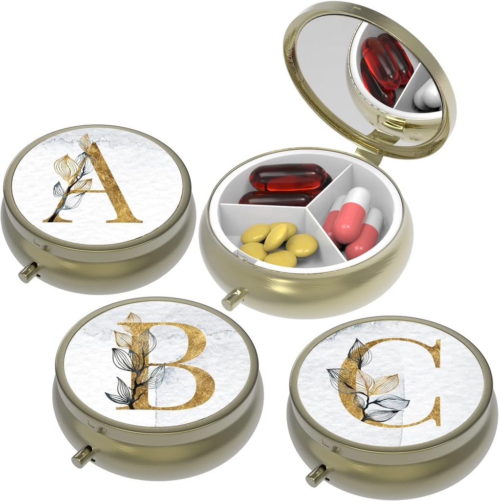 Μικρό κουτί χαπιών, κασετίνα χαπιών για ψώνια & πορτοφολά, 3 διαμερίσματα Travel Pill υπόθεση Διοργανωτής Αποθήκευση για βιταμίνες, χάπια, ιχθυέλαιο και σκουλαρίκια, Studs, Bronze-3Round(ABC)