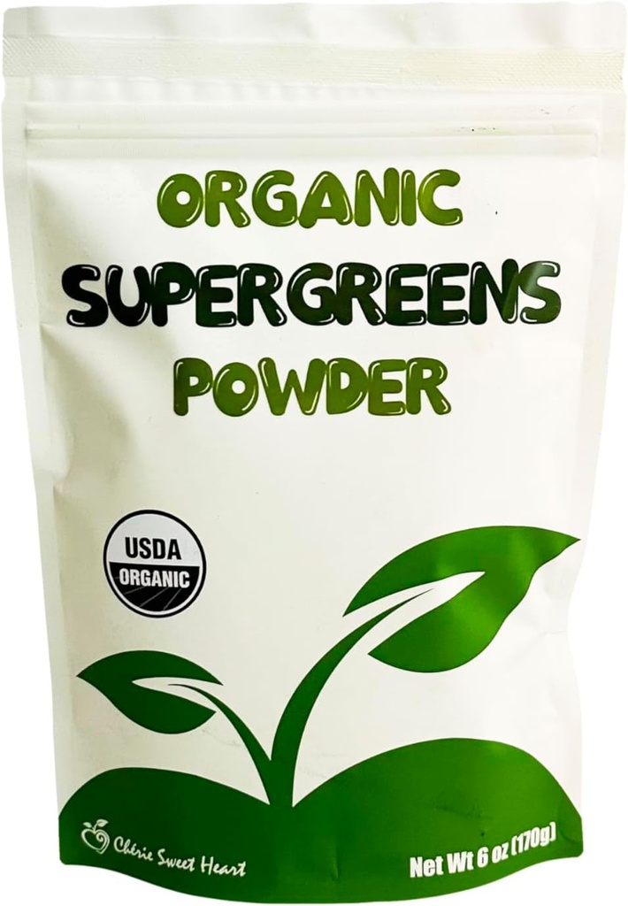 Cherie Sweet Heart Supergreens Σκόνη - Πράσινα Superfood - Βιολογικά Πράσινα Powder Super Greens - Smoothie Powder - Superfood Powder - Σε σκόνη Πράσινο - 6 oz Super Greens Powder - 34 Σερβιέτες