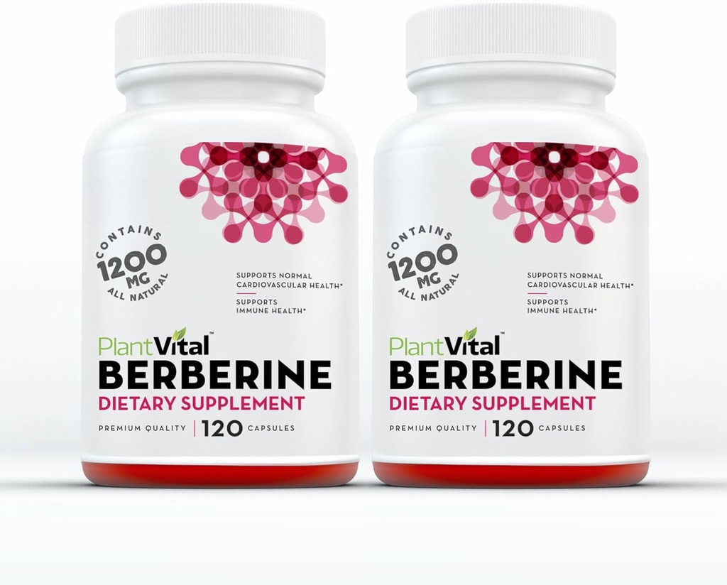 Plantvital Berberine 1200mg (2 caps) Μη ΓΤΟ συμπλήρωμα για την υποστήριξη της ασυλίας και την κανονική καρδιοαγγειακή υγεία - 240 Count, Vegan, και Made in The USA