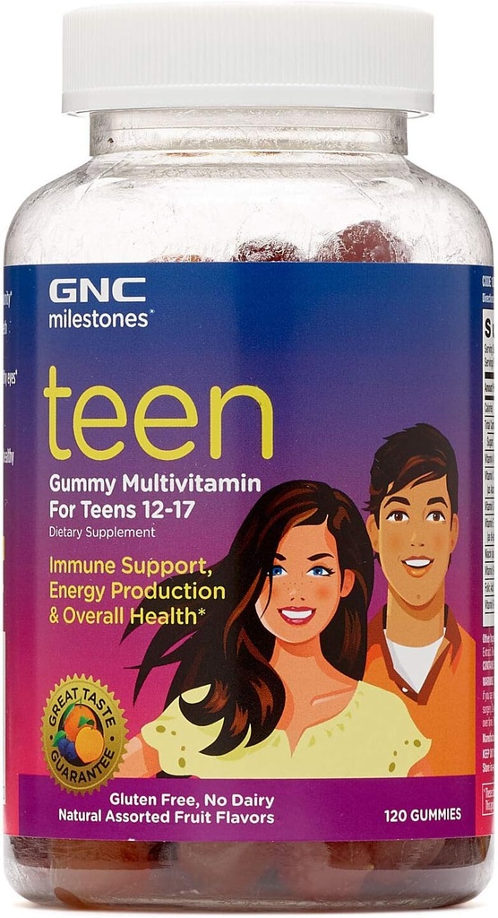 GNC ορόσημα Teen Gummy πολυβιταμίνη για εφήβους 12-17, 120 Gummies, ανοσοποιητική υποστήριξη, παραγωγή ενέργειας και γενική υγεία