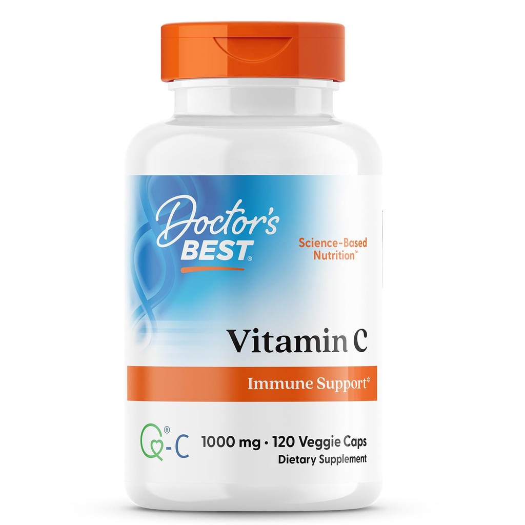 Doctor's Best Vitamin C με Q-C - Βιταμίνη C 1000mg Μη ΓΤΟ, Vegan, Χωρίς γλουτένη, Χωρίς σόγια, που προέρχονται από τη Σκωτία Veggie Caps, 120 Count