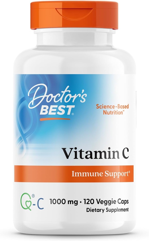 Doctor's Best Vitamin C με Q-C - Βιταμίνη C 1000mg Μη ΓΤΟ, Vegan, Χωρίς γλουτένη, Χωρίς σόγια, που προέρχονται από τη Σκωτία Veggie Caps, 120 Count