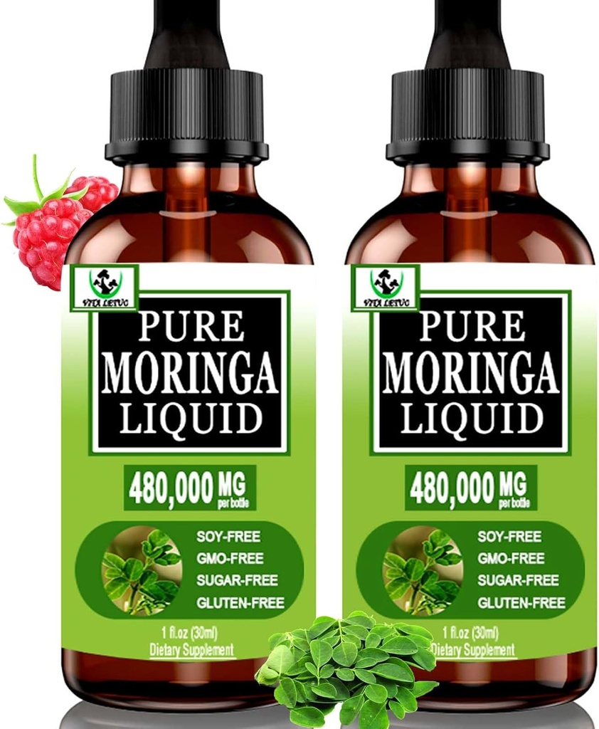 (2 Pack) Βιολογικές σταγόνες υγρού Moringa για την ενέργεια, Μεταβολισμός Ανοσολογική υποστήριξη, Moringa εκχύλισμα φύλλων 6X Απορρόφηση από κάψουλες σκόνης, Πράσινο συμπλήρωμα τροφίμων για γυναίκες άνδρες