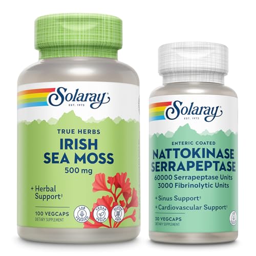 SOLARAY Irish Sea Moss 500mg και Nattokinase Serrapeptase Supplement - Wellness Bundle με φυσικά Occurring Βιταμίνες, Ορυκτά - Υγεία των ούρων, Sinus, Υποστήριξη για την Υγεία της Καρδιάς, 60-Ημέρες Εγγύηση, 100/30ct