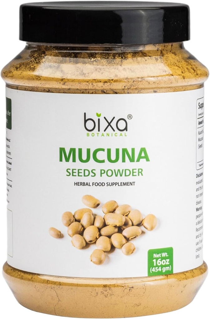 bixa BOTANICAL Mucuna Pruriens Powder | Velvet Bean Powder | Kapikacchu | Kaunch Beej | Ayurvedic Herbal Supplement ǀ Energy Booster | 1 Pound / 16 OZ | Gluten Free, Non-GMO, Steam Treated, Vegan,