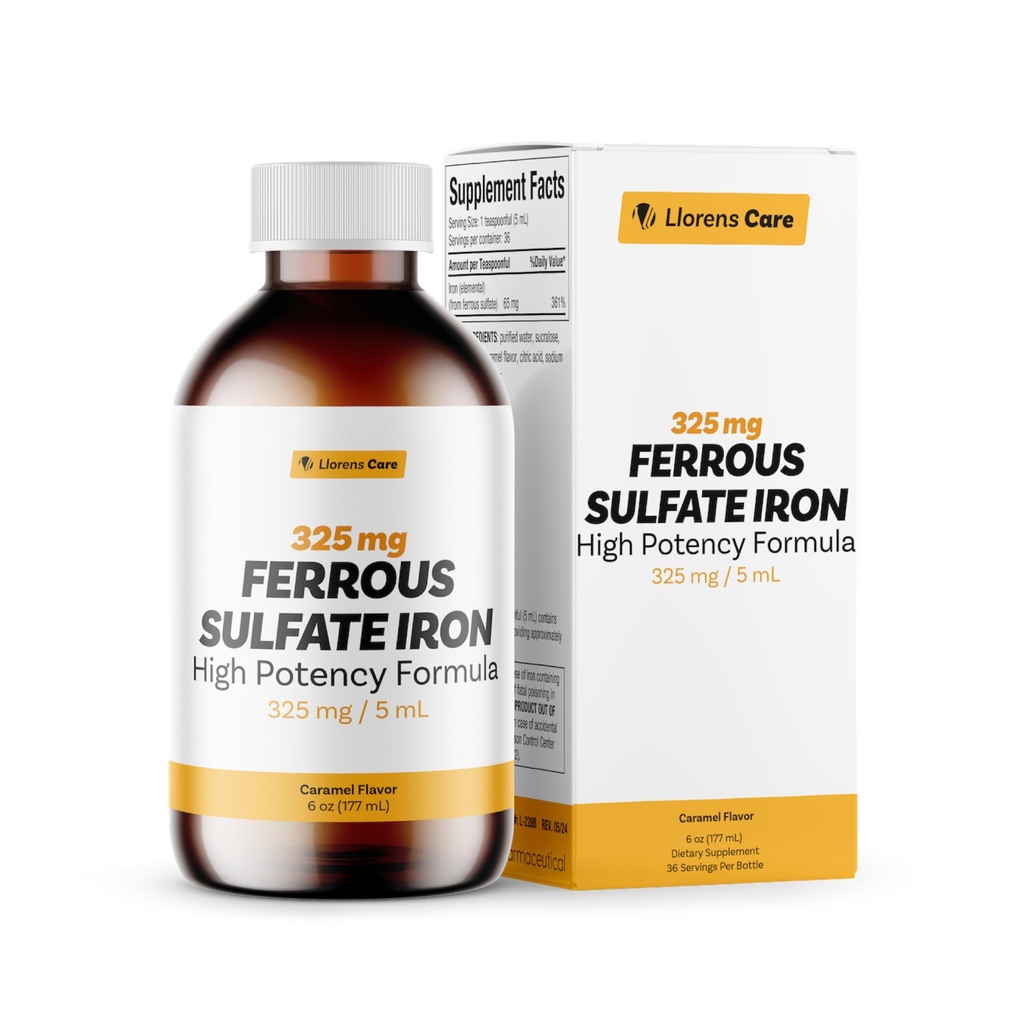 Σιδήρου Sulfate 325mg Υγρού Σιδήρου 65mg Στοιχειώδους Σιδήρου από Llorens Care - 6 oz - Caramel Flavor (6 oz, Caramel)