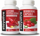 STAY ALIVE Cayenne and Berberine Bundle with Ceylon Cinnamon and Bitter Gourd Extract, 240 Vegan Pills, Non-GMO & Gluten Free Berberine Cayenne Pepper Supplement