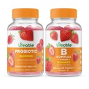 Lifeable Probiotic 2 Billion CFU + B Complex, Gummies Bundle - Great Tasting, Vitamin Supplement, Gluten Free, GMO Free, Chewable Gummy