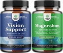Bundle of Complete Eye Health Supplement for Adults for Vision Dry Eyes Pressure and Blue Light Protection and High Abvorces Magnesium Complex Supplement for Sleep Stomach Digestion and Mood Support