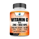 American Standard Συμπληρώματα Βιταμίνη C 2000mg, Ψευδάργυρος 40mg, και Rose HIPS 50mg ανά υπηρεσία, Vegan, Χωρίς γλουτένη, Μη ΓΤΟ (120 κόμης)